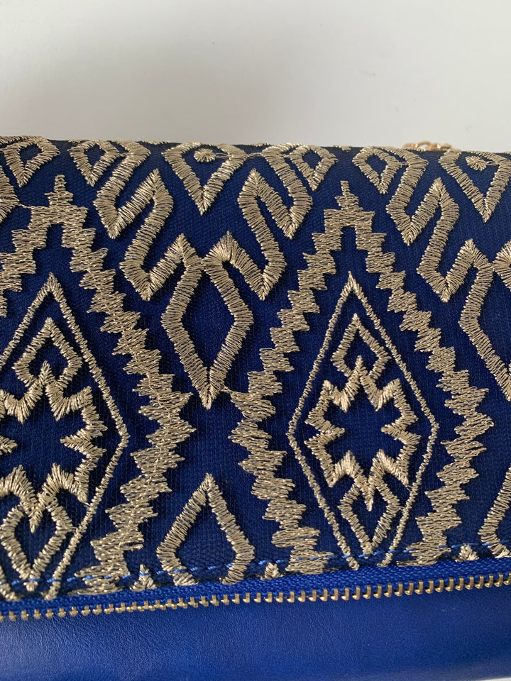 Blue and Gold Vegan Crossbody Handbag