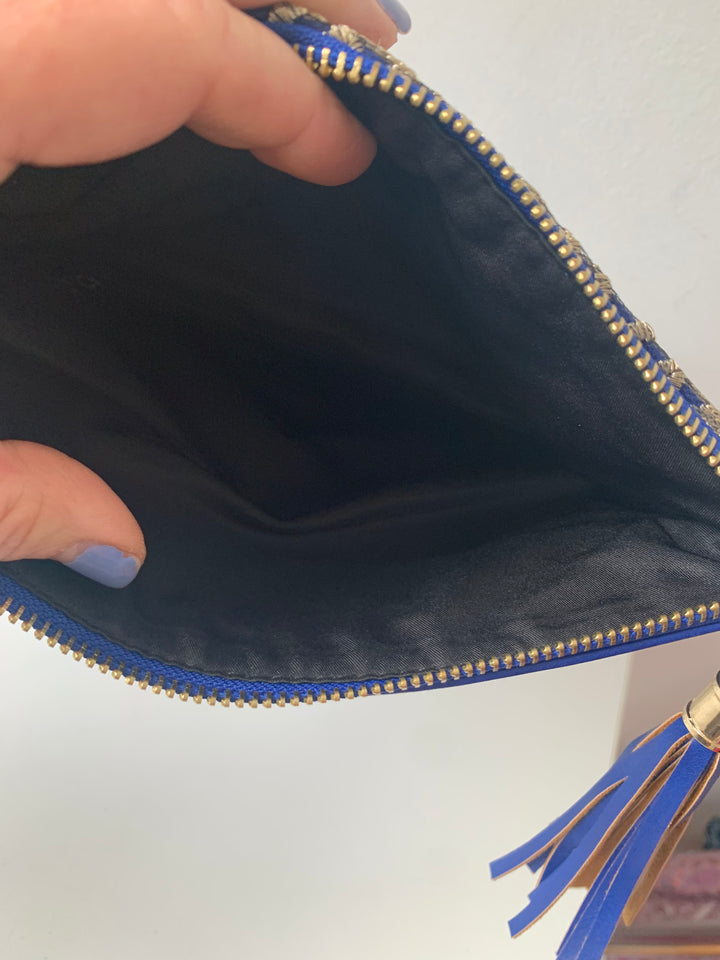 Blue and Gold Vegan Crossbody Handbag