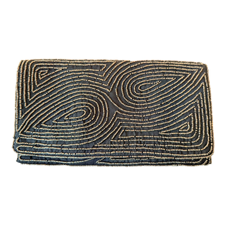 Akira Black Beaded Clutch