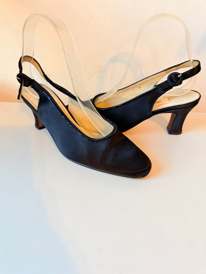 Talbots Vintage Black Satin Dress Slingback Pumps Size 7