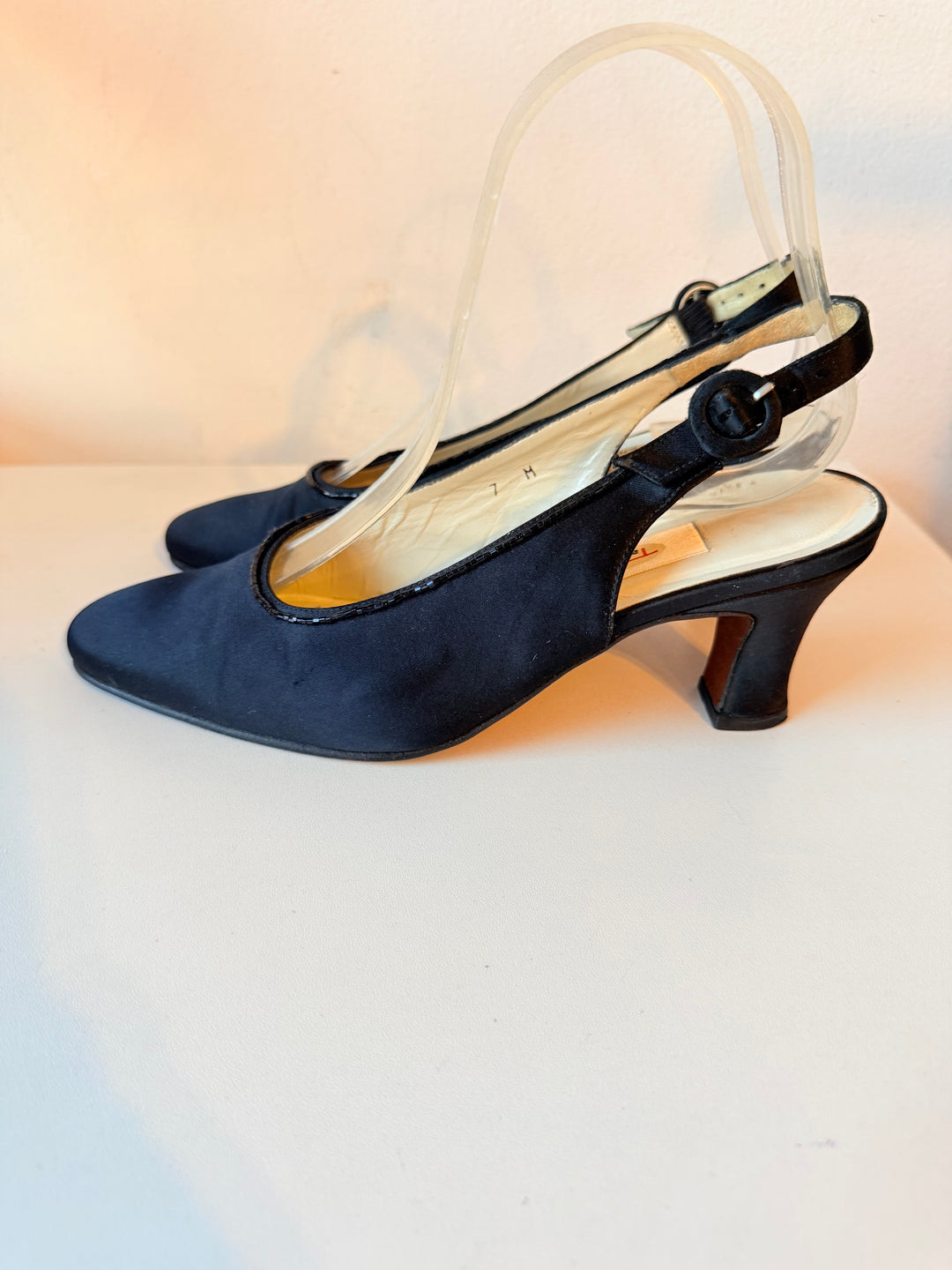Talbots Vintage Black Satin Dress Slingback Pumps Size 7