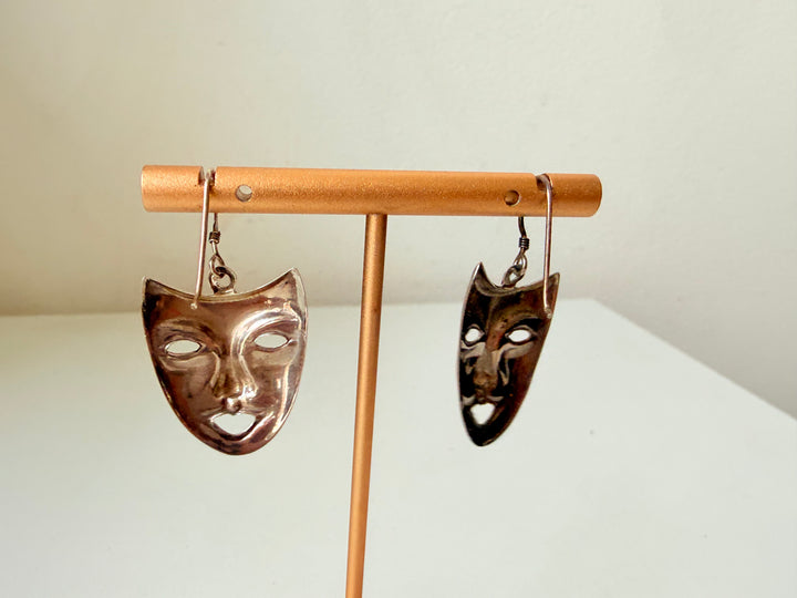 Sterling Silver Theater Mask Dangle Pierced Earrings