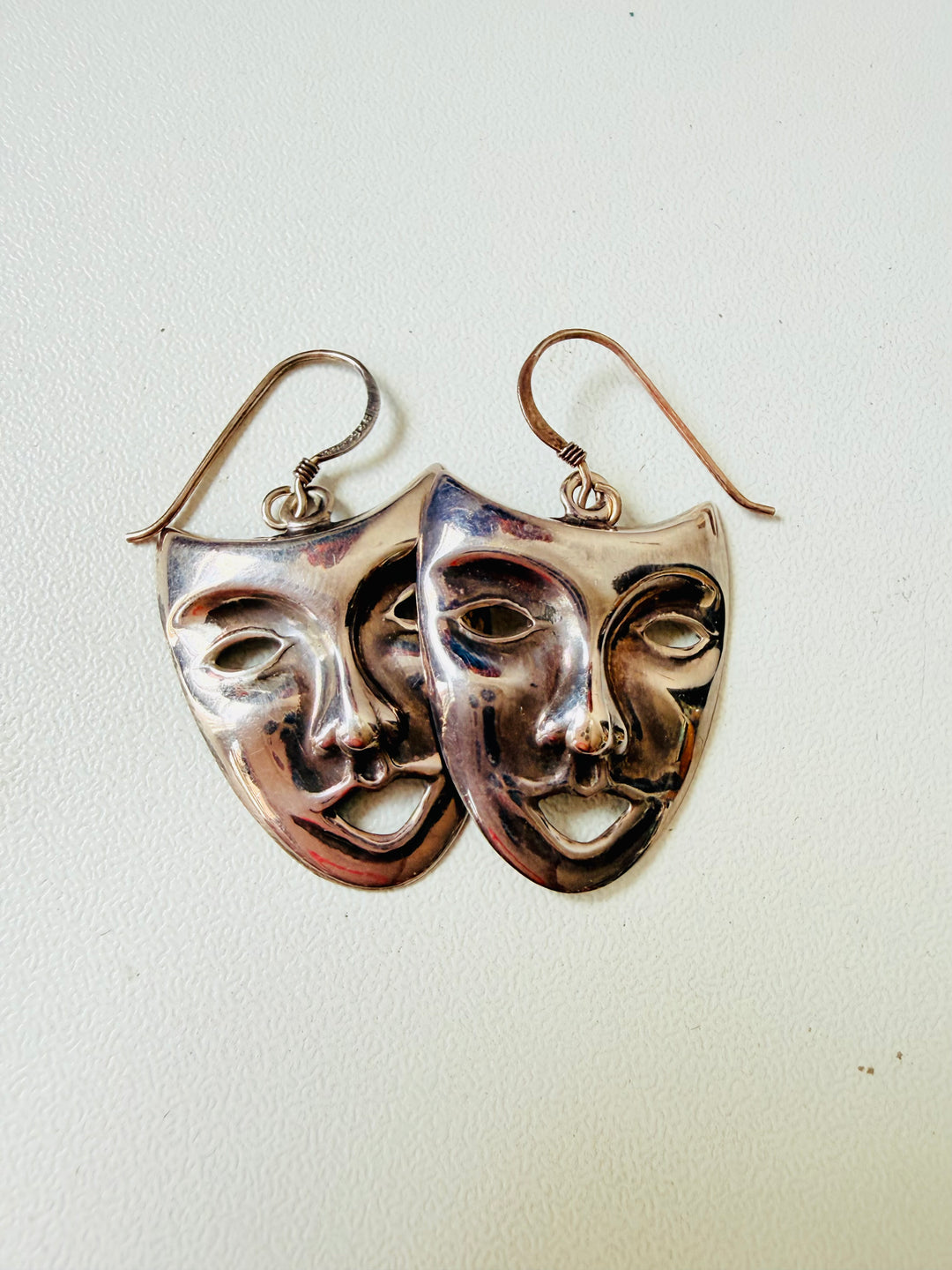 Sterling Silver Theater Mask Dangle Pierced Earrings