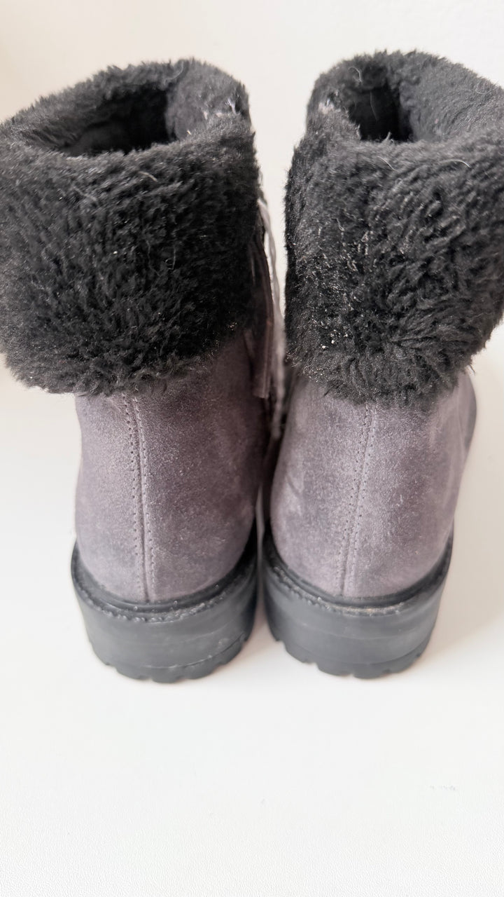Cougar Kendall Faux Fur & Grey Suede Waterproof Ankle Boots Size 7