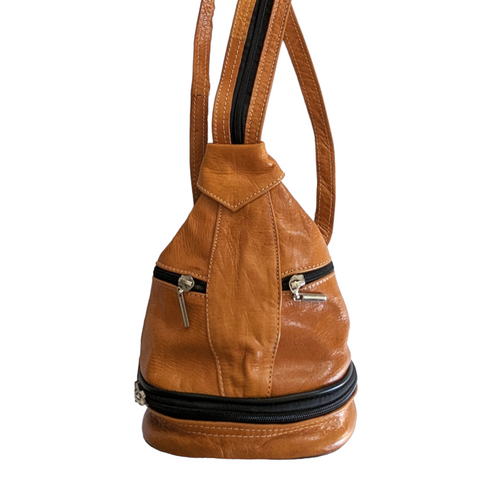 Brown Faux Leather Mini Backpack