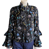 Gracia Print Tie Neck Blouse Size Small