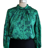 INC Green Floral Damask Print Blouse Size Medium NWT