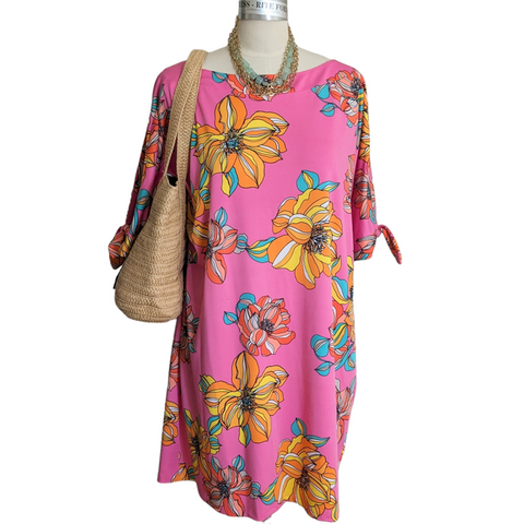 Trina Turk Pink Floral Knit Dress Size XXL