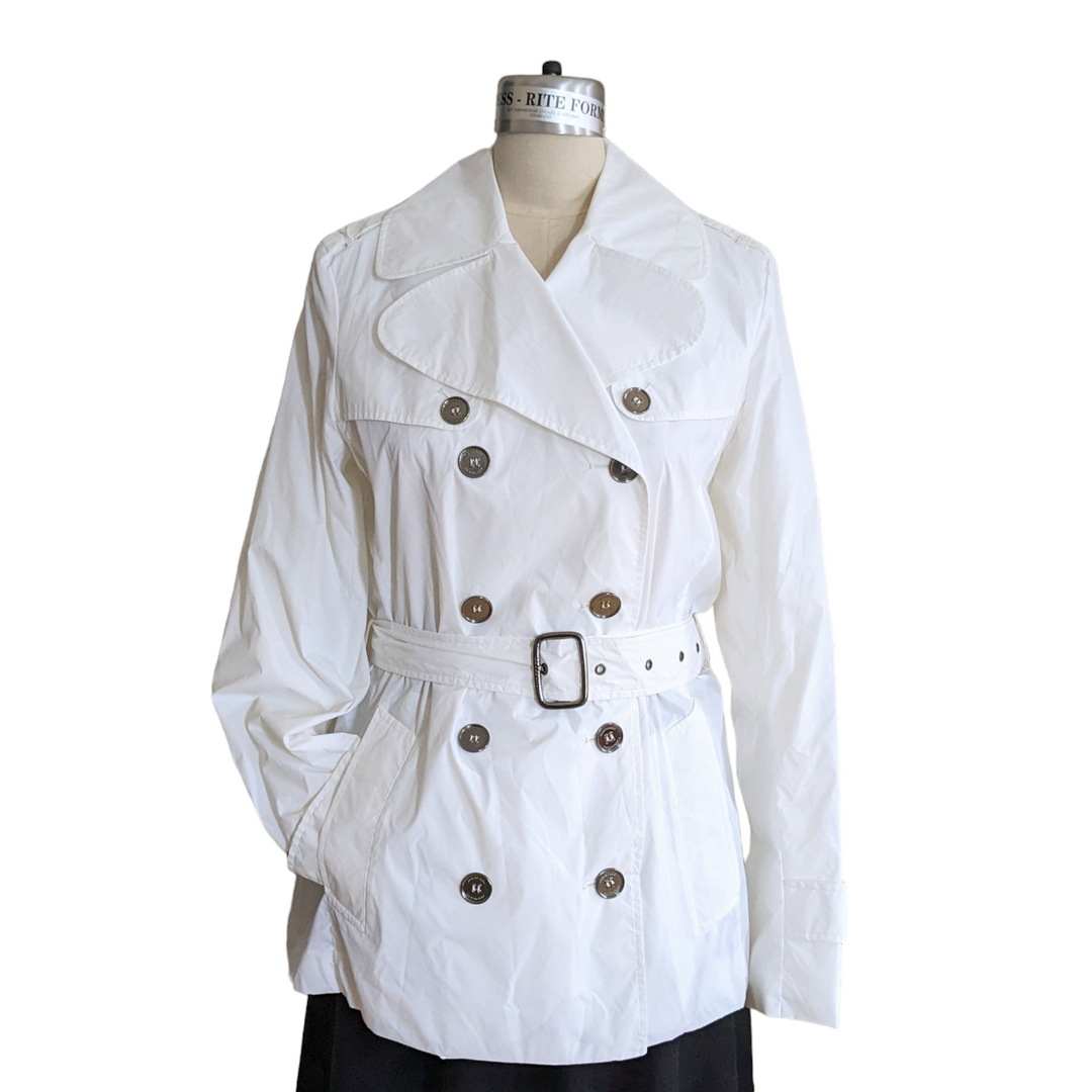 Burberry White Nylon Trench Coat Size 12