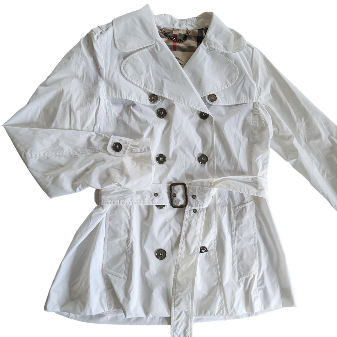 Burberry White Nylon Trench Coat Size 12