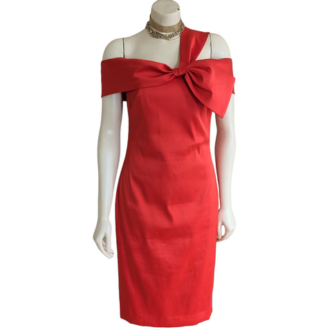 Badgley Mischka Red Twill Bow Dress Size 6