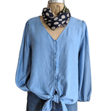 LOFT Tie Front Chambray Shirt Size Large