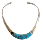 Mexican Sterling Silver and Turquoise Cuff Necklace