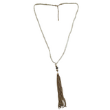 White Bead Tassel Necklace