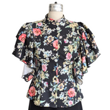 Gracia Flutter Sleeve Floral Top Size Medium