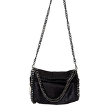 Black Metallic Bag with Chain Trim