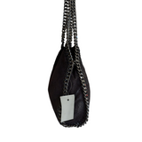 Black Metallic Bag with Chain Trim