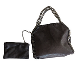 Black Metallic Bag with Chain Trim