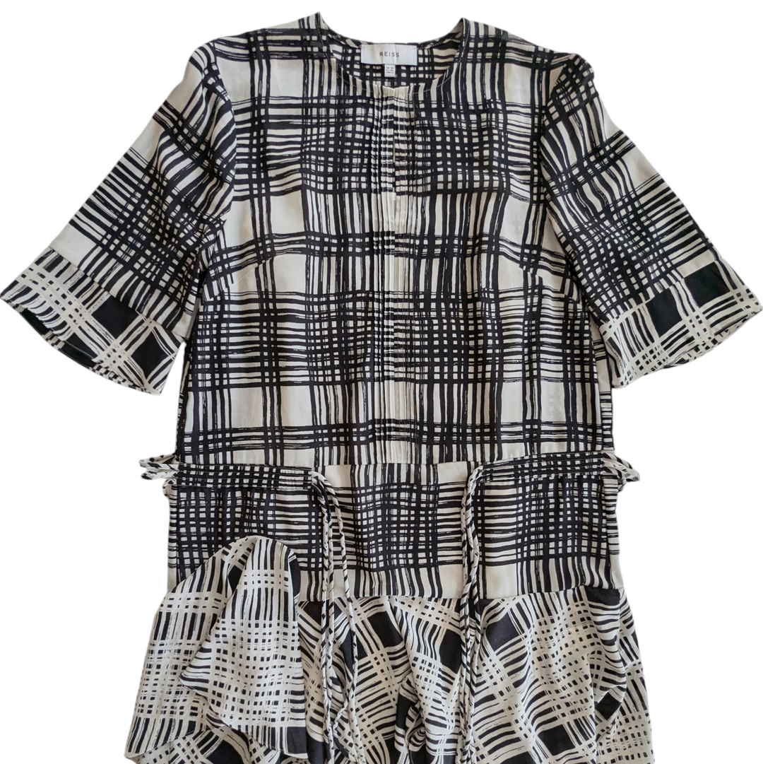 Reiss Lars Monochrome Checked Mini Dress Size 6