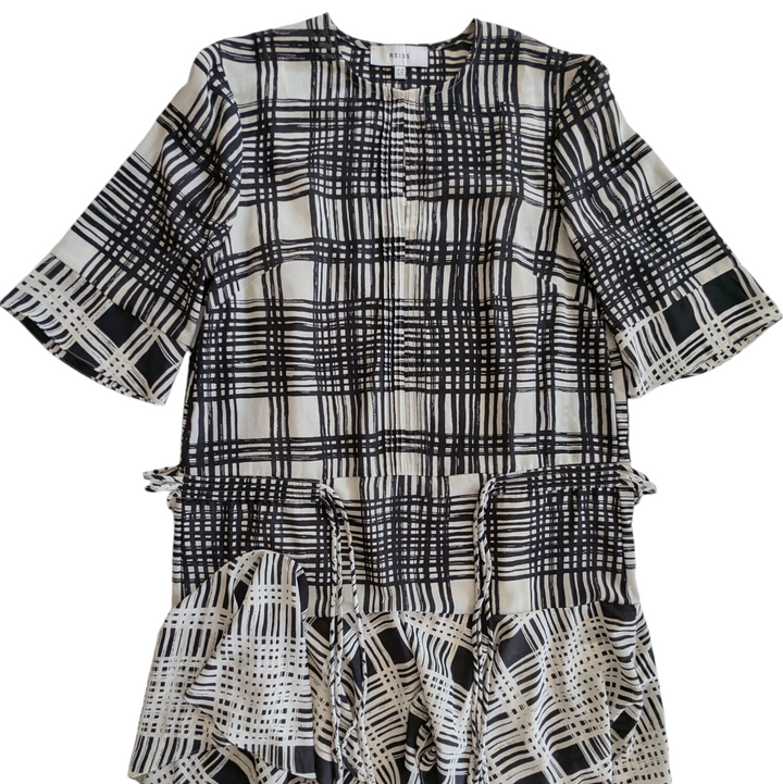 Reiss Lars Monochrome Checked Mini Dress Size 6