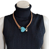 Turquoise Heart on Leather Necklace