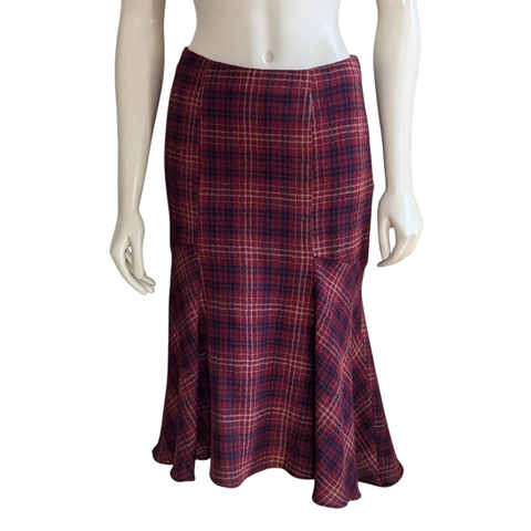 Anthropologie Maeve Burgundy Plaid Skirt Size 0