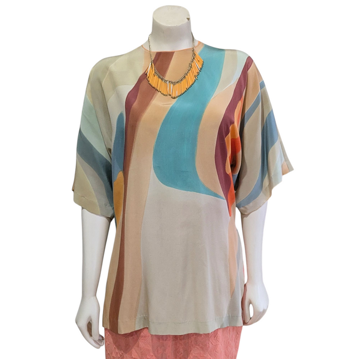 Geometric Print Silk Tunic Size Large