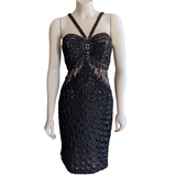 Sue Wong Black Beaded Cocktail Dress Size 6