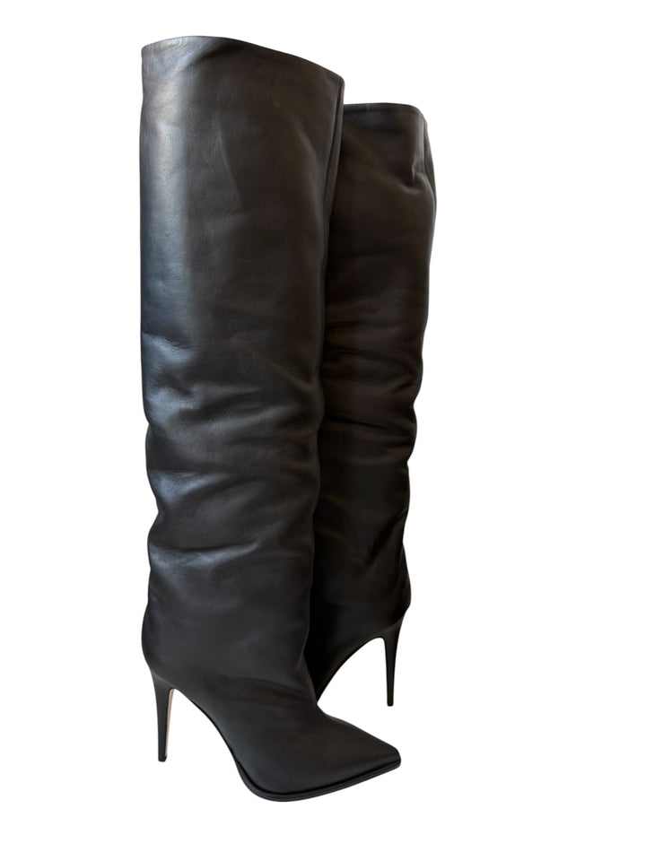 Tamara Mellon Black Leather Slouchy Boots Size 41 Like New