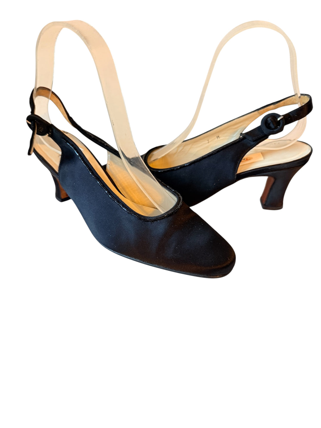 Talbots Vintage Black Satin Dress Slingback Pumps Size 7