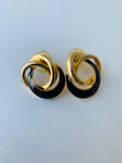 Vintage Gold and Black Enamel Knot Earrings