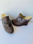 Cynthia Vincent Brown Suede Wedge Slide/Mules Size 38.5