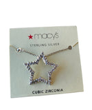 Macys Brand Sterling Silver Rhinestone Star Necklace