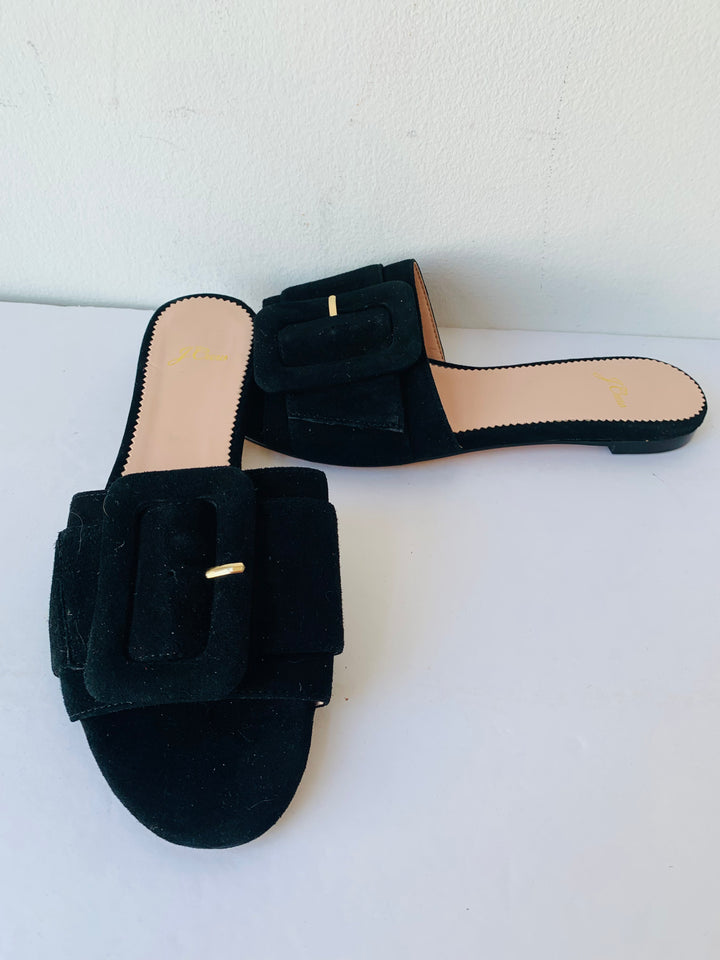 J. Crew Black Suede Buckle Slides Size 6.5