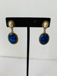 Faux Pearl with Blue Stone Drop Earrings