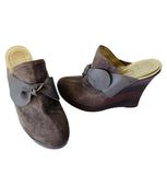 Cynthia Vincent Brown Suede Wedge Slide/Mules Size 38.5