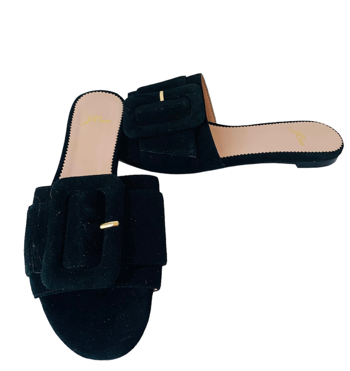 J. Crew Black Suede Buckle Slides Size 6.5