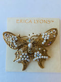 Erica Lyons Butterfly Pearl and Rhinestone Brooch