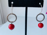 Sterling Silver Red Bead Drop Earrings