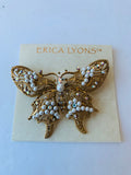 Erica Lyons Butterfly Pearl and Rhinestone Brooch
