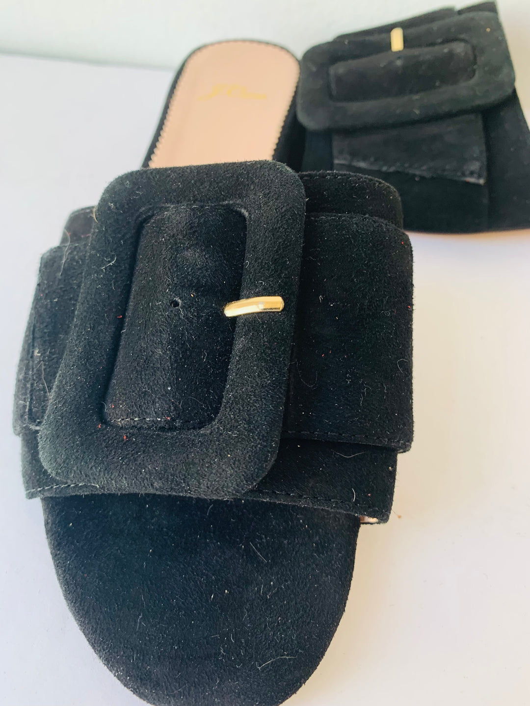 J. Crew Black Suede Buckle Slides Size 6.5