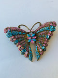 Rhinestone Pink and Blue Butterfly Brooch