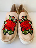 Dirty Laundry Peach Rose Embroidered Sneaker Slip on Size 9.5