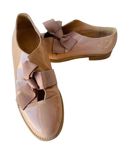 Mauro Leone Pale Blush Pink Patent Loafers with Bow Detail Size 39