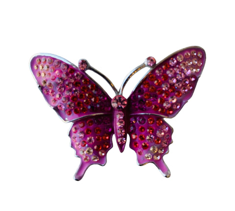 Pink Enamel and Rhinestone Butterfly Brooch
