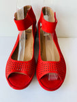 Clark’s Red Perforated Wedge Sandal Size 6.5