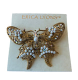 Erica Lyons Butterfly Pearl and Rhinestone Brooch