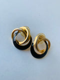 Vintage Gold and Black Enamel Knot Earrings