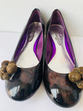 Poetic License Brown Gold Empire Wedge Ballet Shoes With Shimmer Baubles Size 8