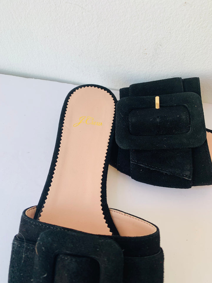 J. Crew Black Suede Buckle Slides Size 6.5